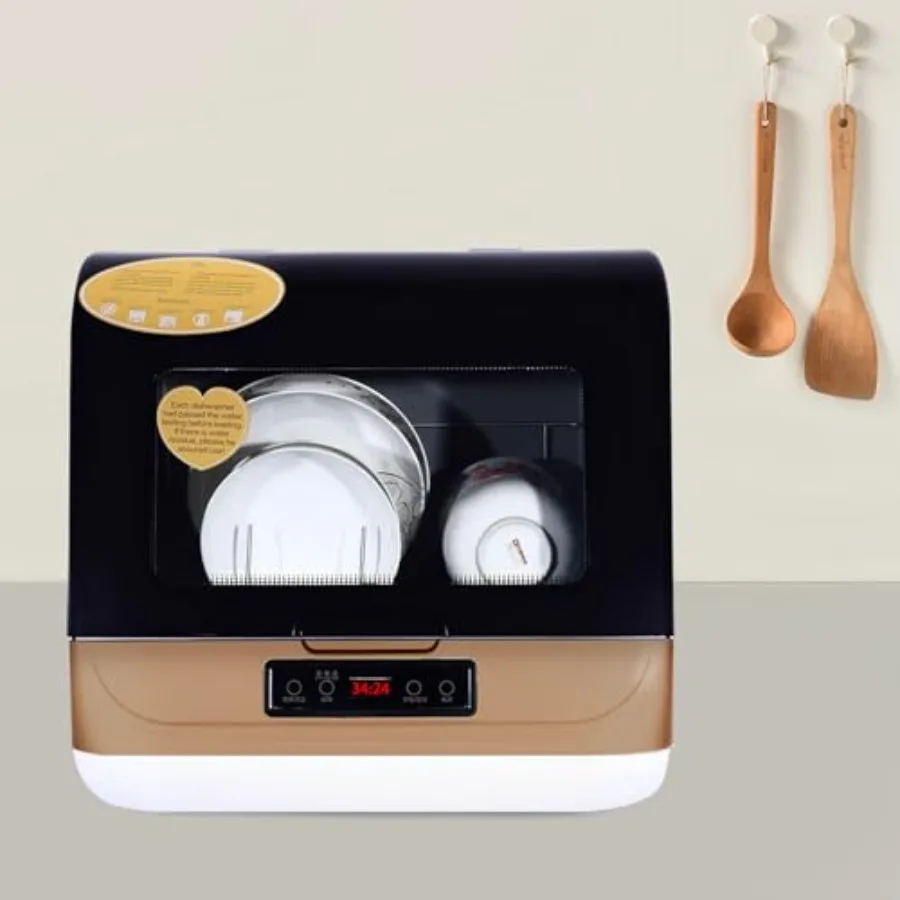 Compact Mini Dishwasher with 5L Built-In Water Tank for Apartments RVs Stainless Steel Interior White Finish 3 Wash Modes 360 S