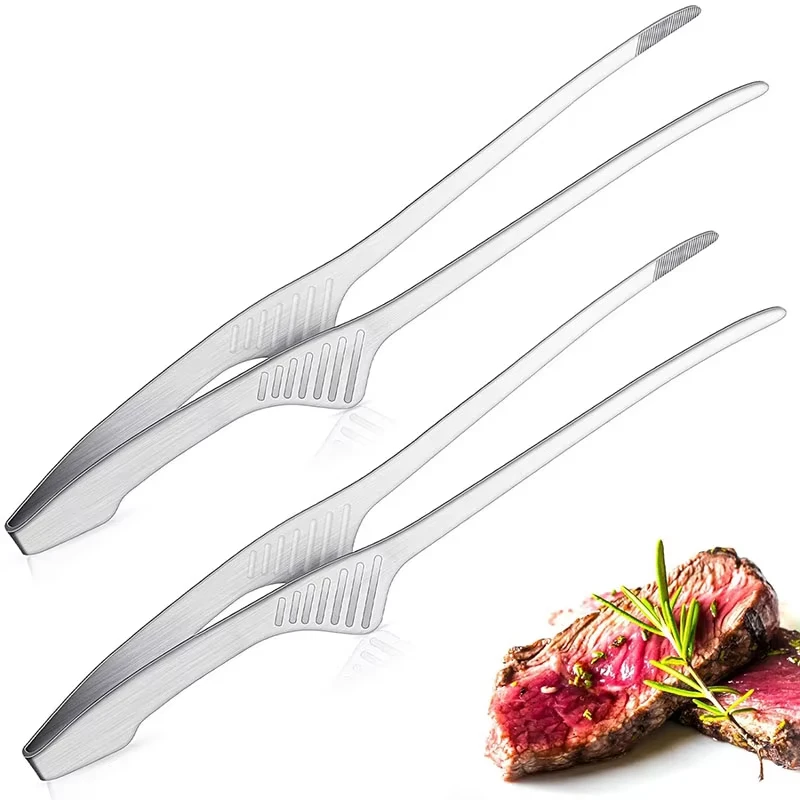 Grillzange, rutschfeste Kochutensilien, Edelstahlzange zum Servieren von Speisen, Salat, Camping, Grillen, Buffet