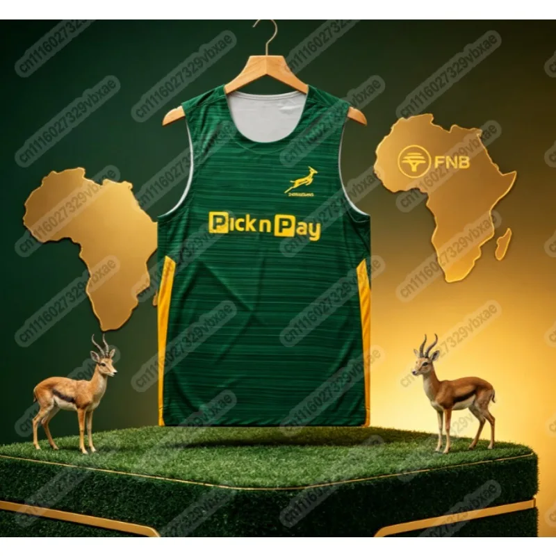 Springbok Rugby Players Issue Training Vest Sleeveless Jersey Quick Dry Green Yellow Color Block Sports Tank Top Family Matching