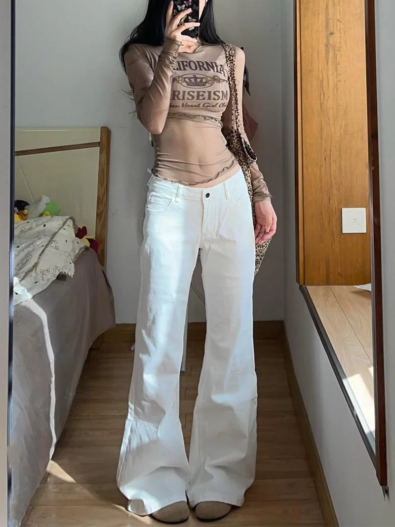 

Джинсы Cleanfit в американском стиле Spicy Girl с низкой талией и расклешенными штанинами, женские, новинка ранней весны, Y2K, цвет белый.
