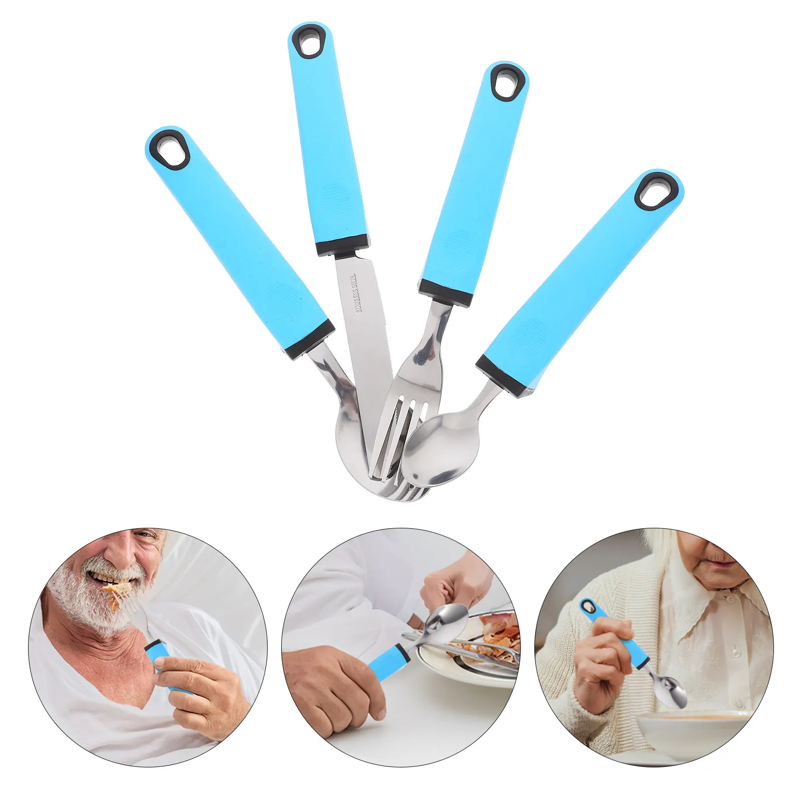 

1 Set Tremble Proof Tableware Elderly Adaptive Utensils Stainless Steel Tpr Handle Non Slip Eating Utensils Disabled People Home
