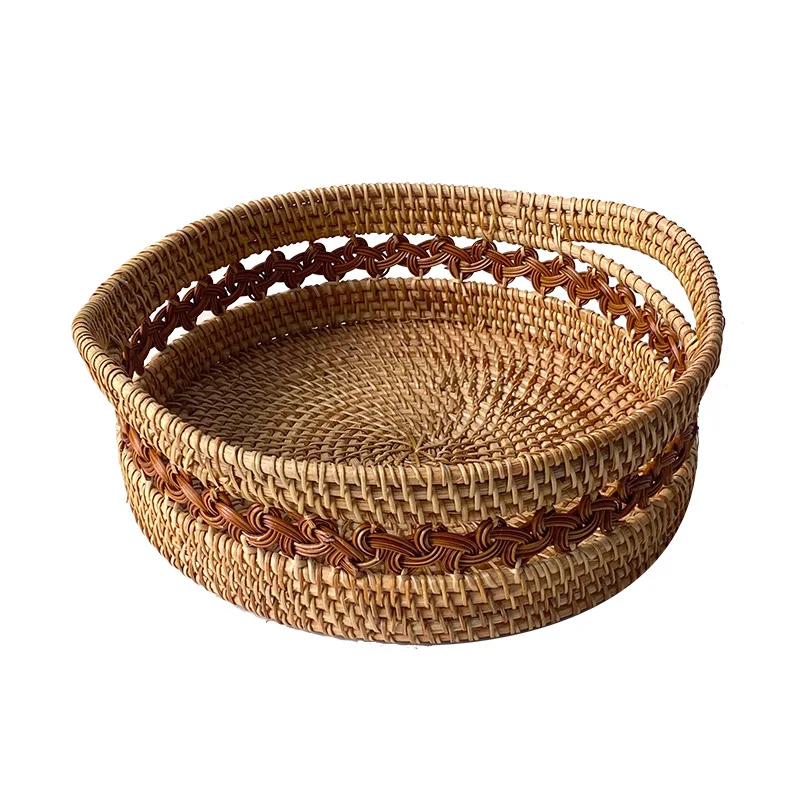 

Rattan Handmade Real Rattan Fruit Basket Snack Bread Basket Tray Living Room Snacks Sundries Round Storage Basket Fruit Tray