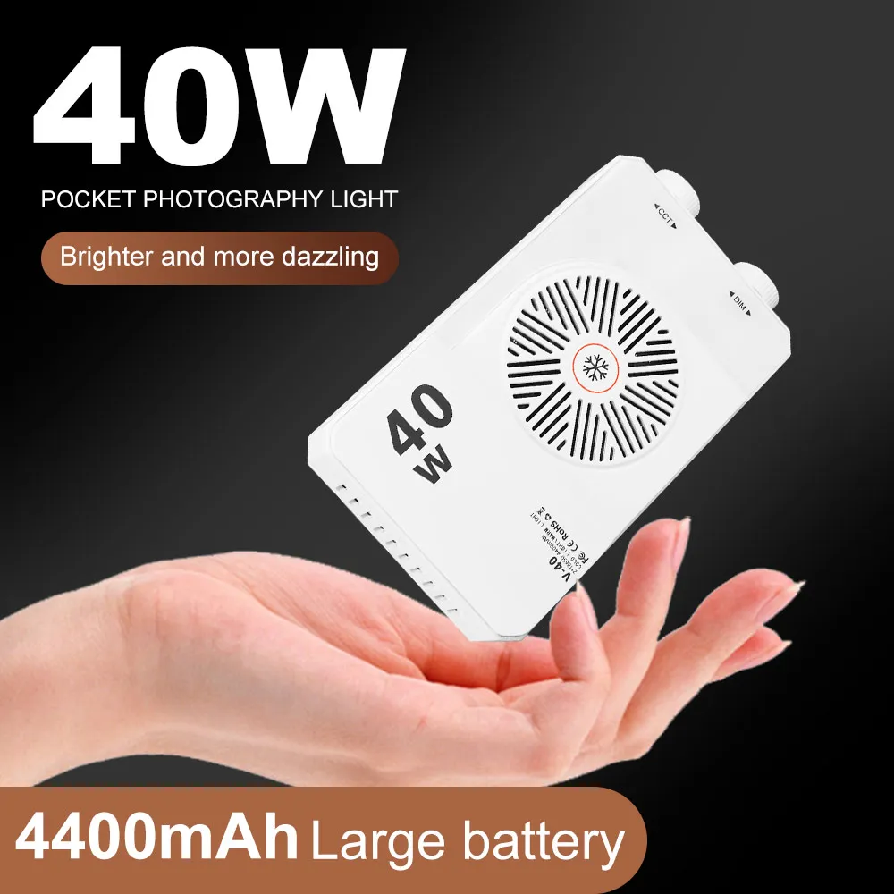 40W RGB LED Camera Light 2800-9000K 4400mAh Battery Mini LED Video Lamp with Tripod Adjustable Pocket Photography Light Camping