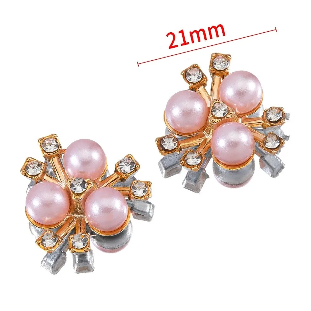 20PCS 21mm Pearl Flower Rhinestone Button Rhinestone Alloy Floral Buttons Crystal Hairpins Hair Accessories Decoration Button
