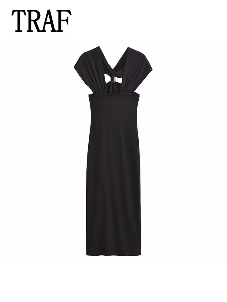 2025 Womens Dresses Long Dress Ruched Bodycon Midi Dresses Golden Inlay Casual Sleeveless Women's Dresses