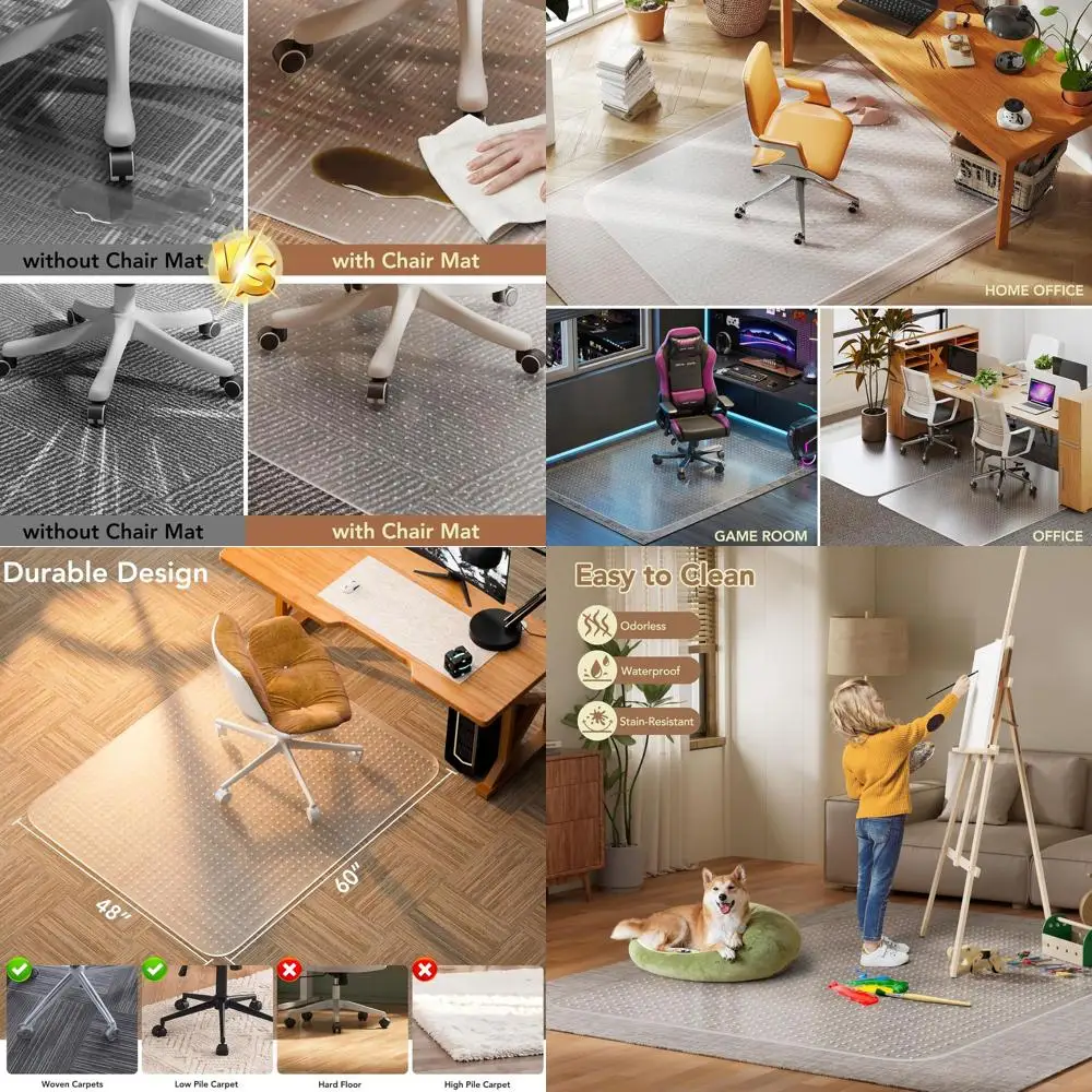 

Прозрачный сверхпрочный коврик для стула для ковров с низким ворсом, 48 x 60, с губкой для плавного качения и защиты.