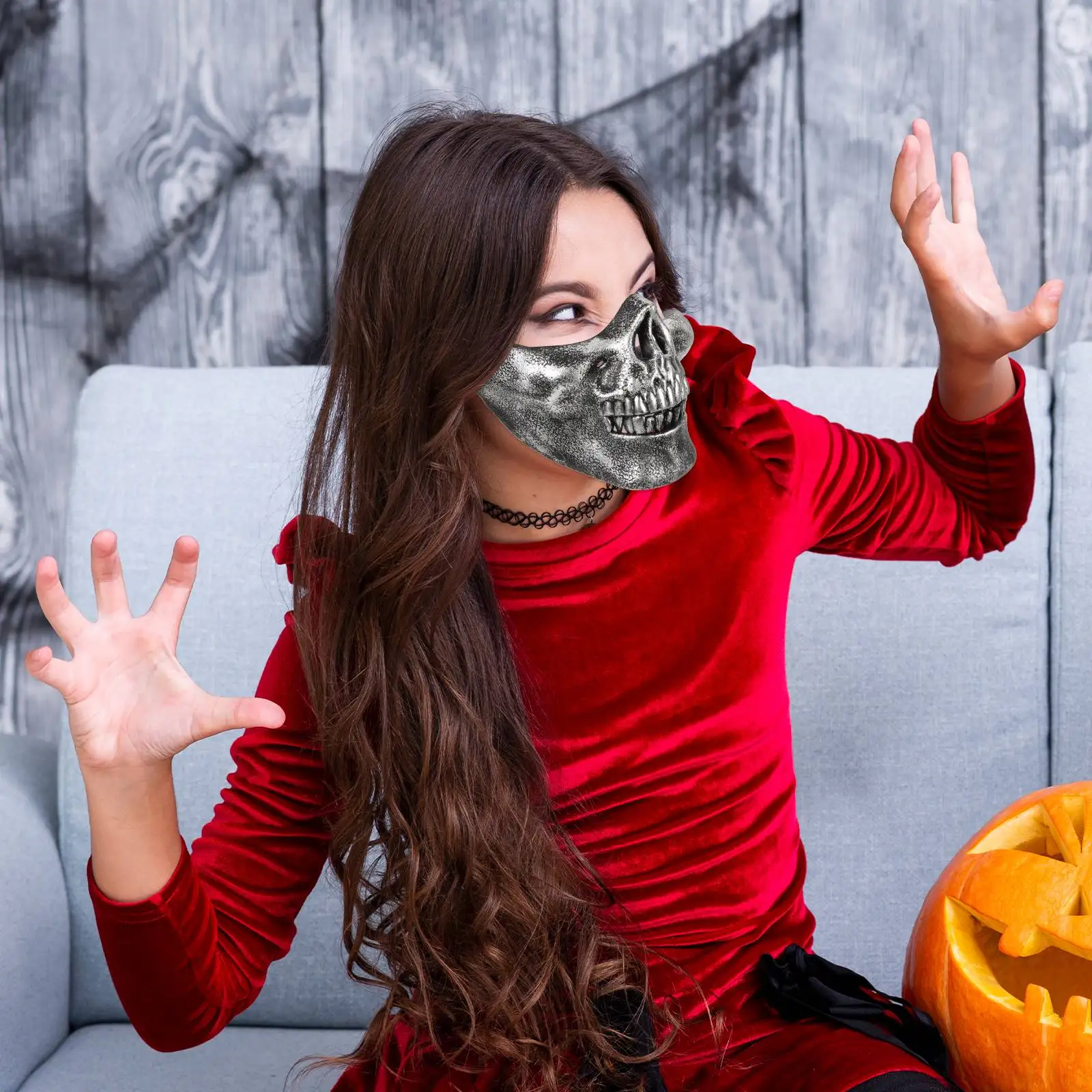 

Half Face Skull Mask Men Aldult Halloween Scary Masquerade Male Human and Women