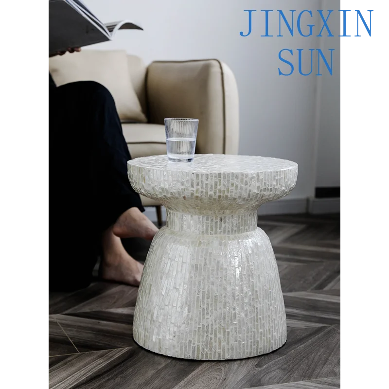shell side table, household medieval style, living room, handmade coffee table, sofa corner, art soft decoration