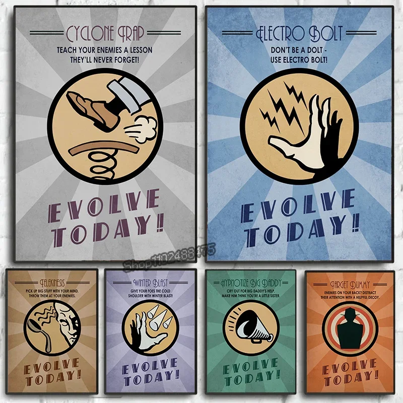 Bioshock Plasmids Retro Poster Vintage Gaming Canvas Wall Art for Club Home Garage Decor