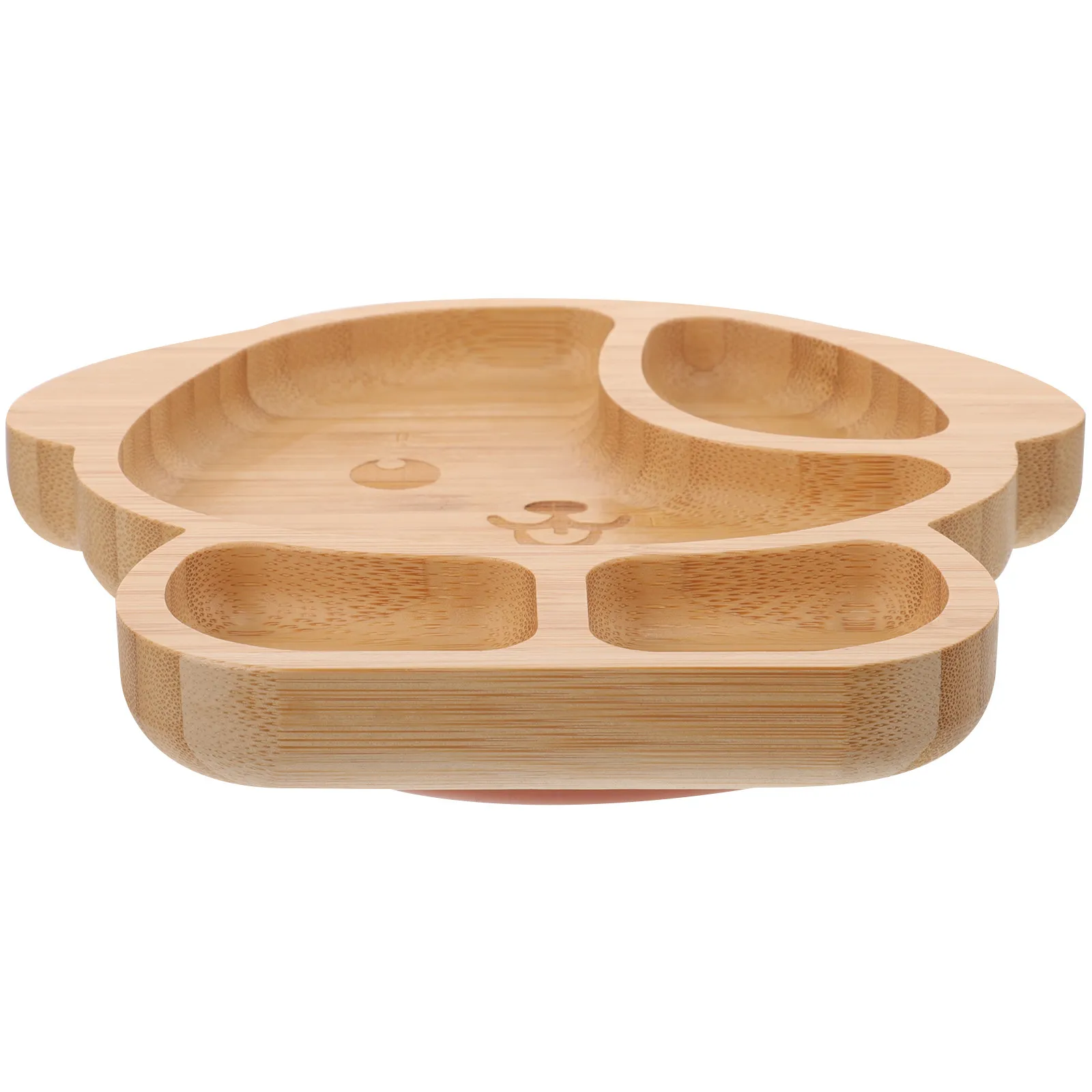 

Eco-Friendly Bamboo Wood Plate with Suction Bottom Divided Food Compartment Baby Toddler Feeding Tray Non-Slip Dinner