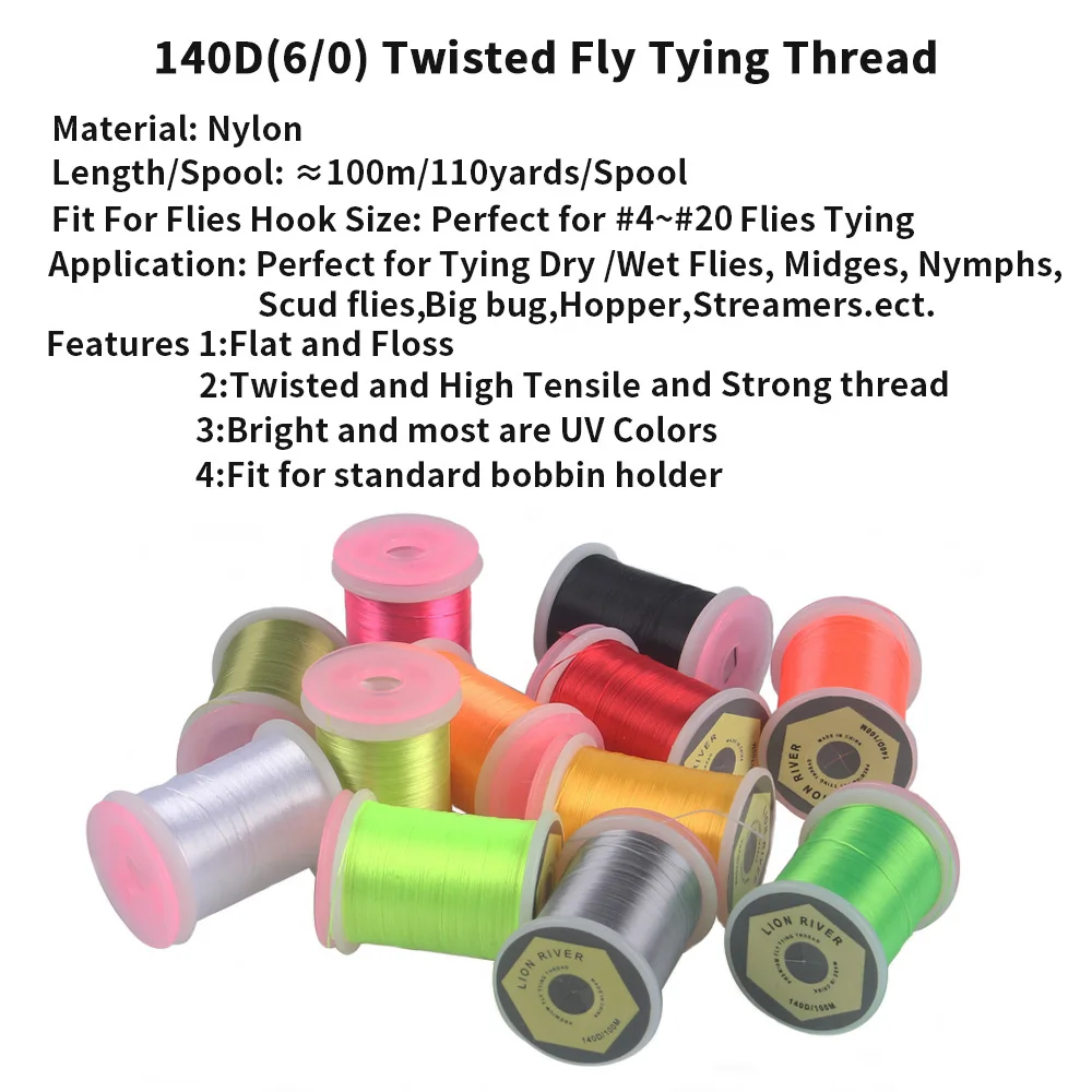 ICERIO 140D Twisted High Light nylon fly tying thread 150yds spool big volume 6/0 wet fly &nymph fly thread for hook size 6#-16#