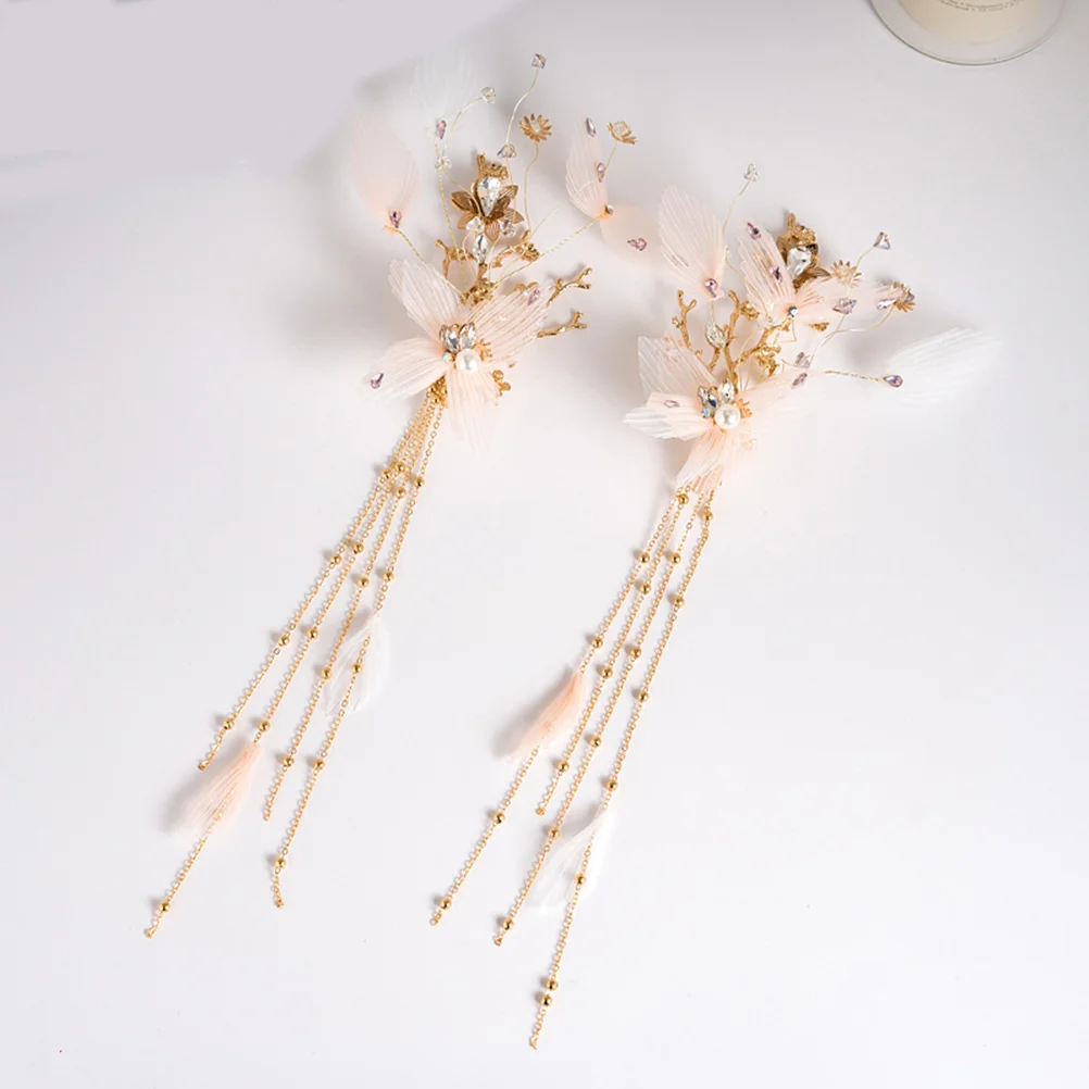 Pretty Hair Set Tassel Clip Earrings Fairy Hair Clip Cloth Hairpins Clamps Delicate Barrettes Styling Wedding Dress Accessories(