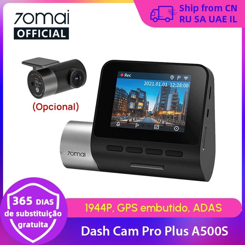 70mai Dash Cam Pro Plus A500S 1944P ADAS GPS Câmera 70mai Front Cam A500S 140FOV Carro DVR 24H Suporte de Estacionamento Câmera Interior Traseira