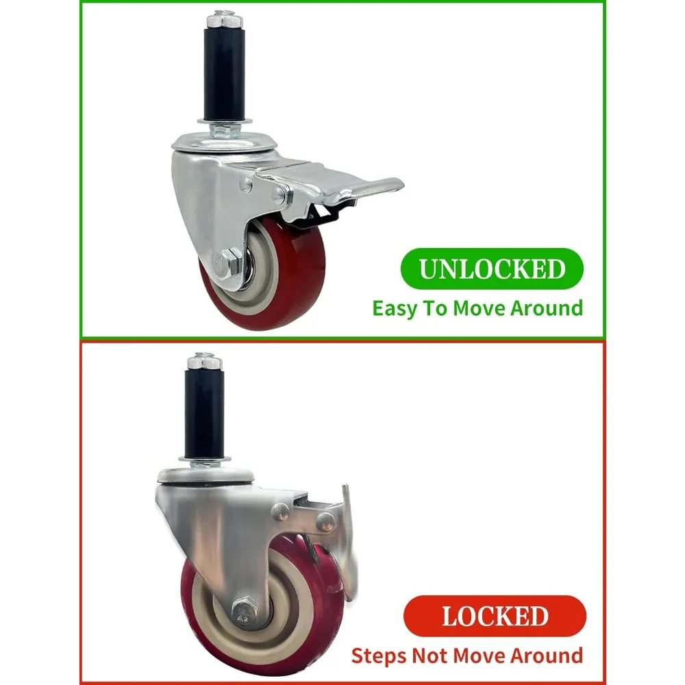 4 Steps Ladder with Wheels, Industrial & Warehouse Step Ladder, Rolling Steps Ladder with Vinyl Stair Edge Protector