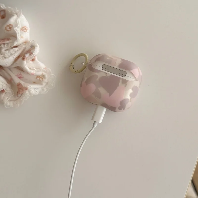 Pink Brown Splicing Heart Pattern Shockproof Protective Cover Earphone Case for Airpods 1, 2, 3, 4, 5, Pro, Pro2, Pro3
