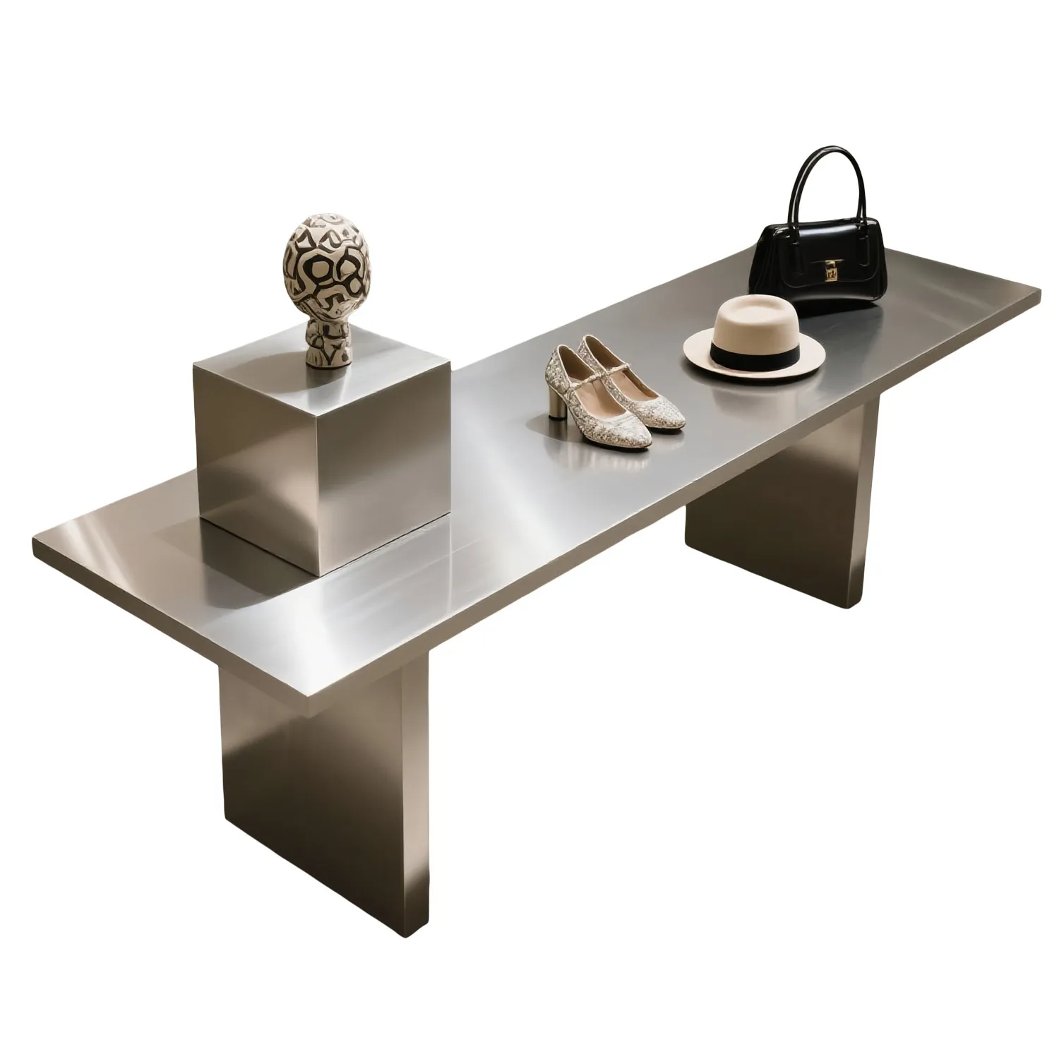 Clothing store stainless steel display stand, rectangular shoe bag product assembly table