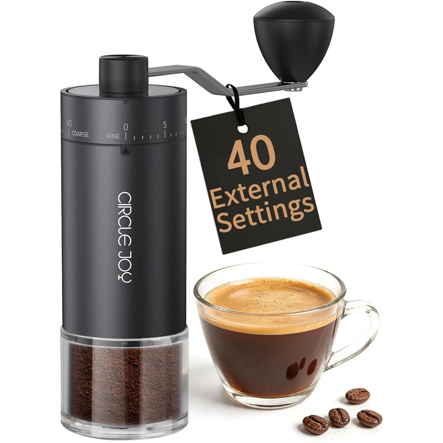 

Mini Manual Coffee Grinder with 40 External Adjustable Settings, Ceramic Conical Burr, Portable Stainless Steel Hand Grinder for