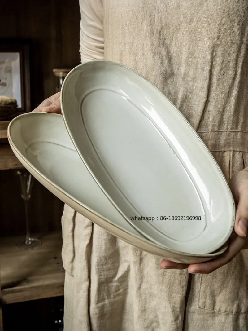 Vintage Vintage Fish  11 Inch Oval Steamed Fish Household Ceramic  Specialty Plate