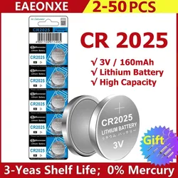 Pilas de litio originales CR2025, 2-50 piezas, 3V, para Control remoto, calculadora, reloj, placa base, pila de botón, CR 2025