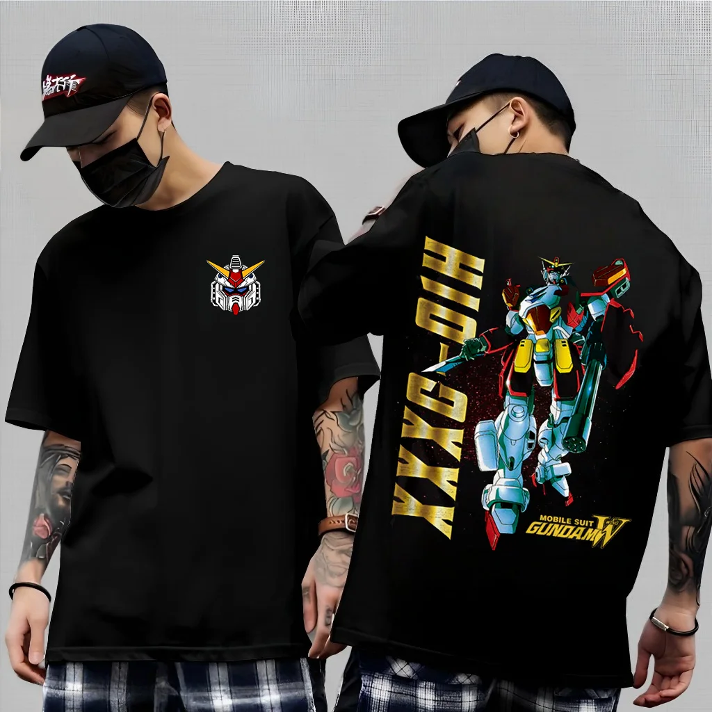 

Gundam Japanese Anime Pattern Printed Pure Cotton T-shirt Men and Women Casual Fashion Oversized Summer Short Sleeved T-shirt