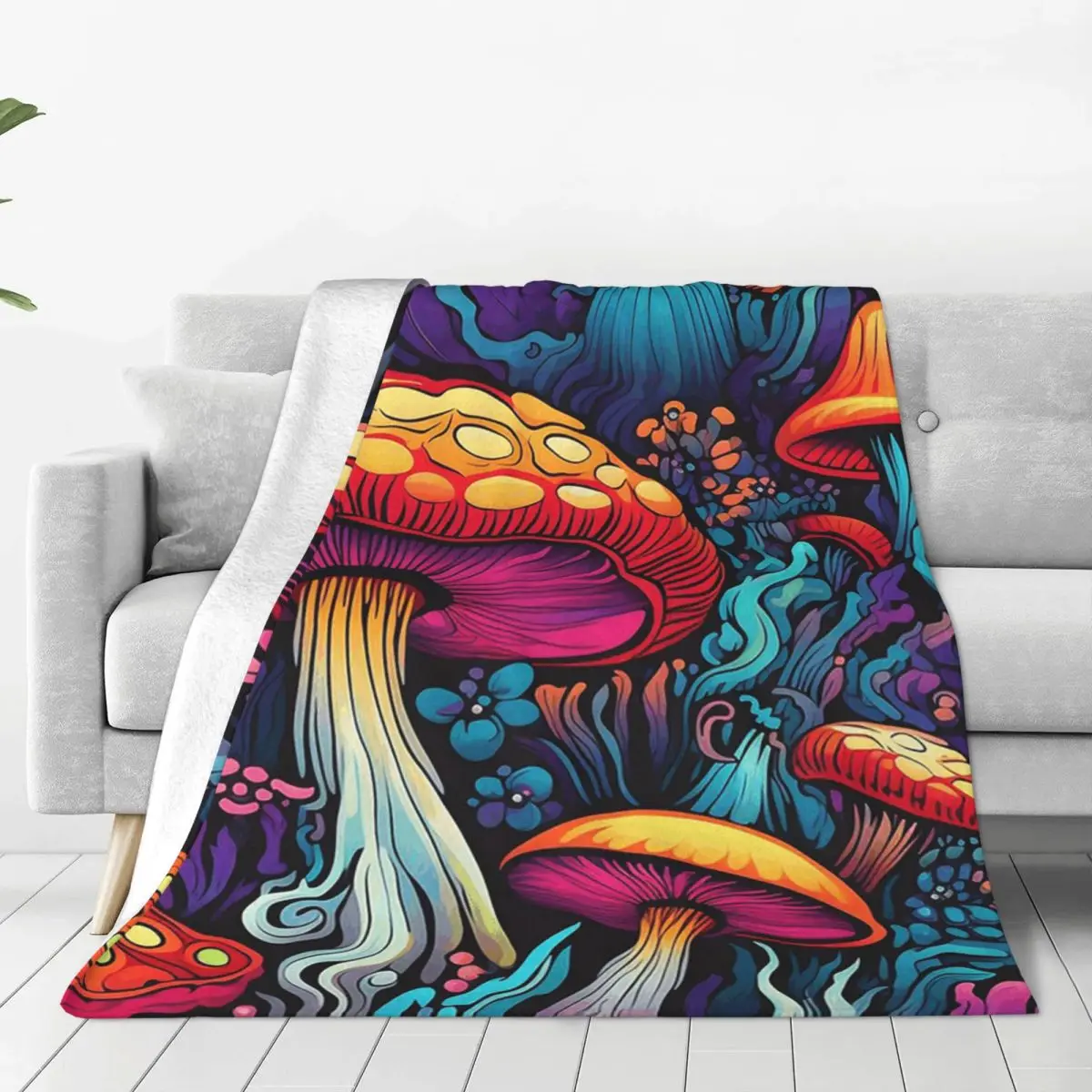 Acid Trippy Weird Psychedelic Mushroom Blanket Warm Flannel Throw Blanket Plush for Bed Living room Picnic Travel Home Couch