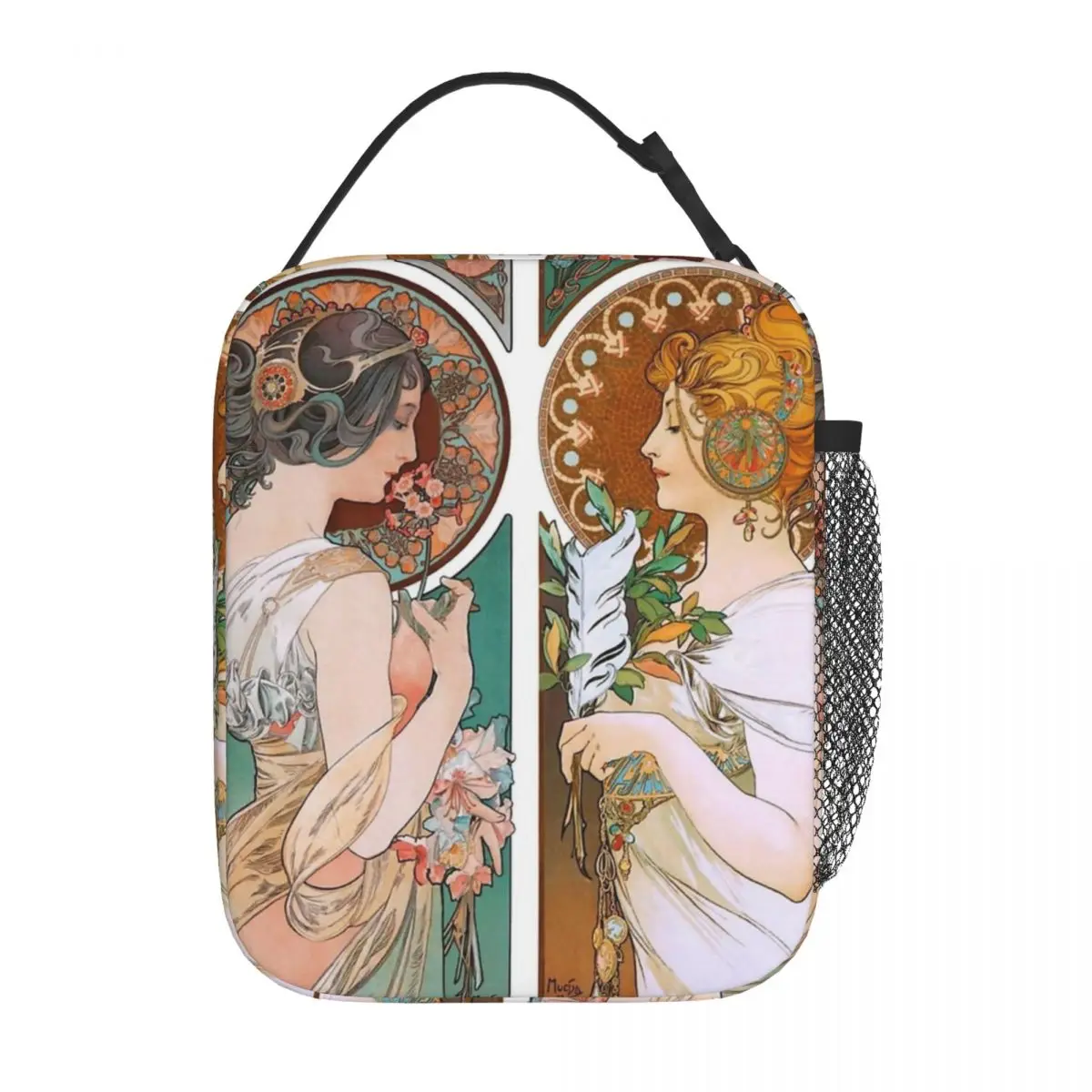 Sleutelbloem En Veer 1899 Alphonse Mucha Accessoires Geïsoleerde Lunchtas Voor Buiten Food Box Herbruikbare Thermische Koeler Bento Box