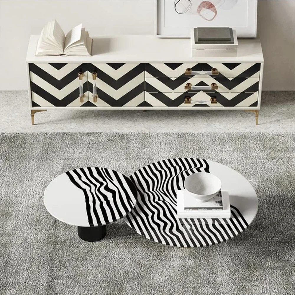 

#Modern luxury zebra stripes series metal leg coffee tables set tea table and tv cabinet combination living room decoration