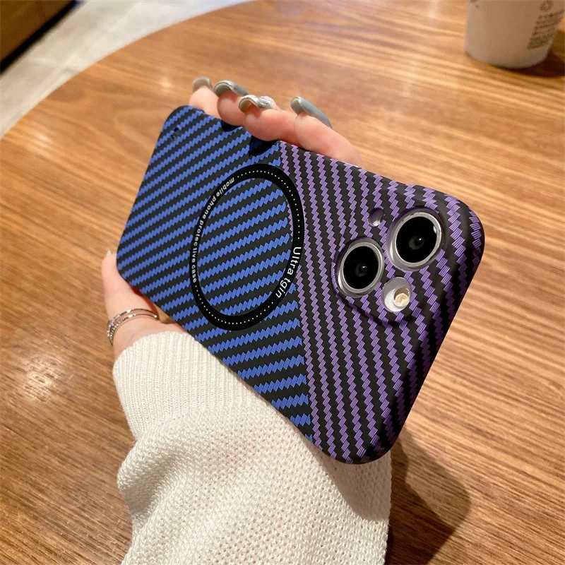 Ultra Thin Carbon Fiber Magnetic Case for iPhone 18 Pro Max 17 Air 16 15 14 13 11 12 For Magsafe Charging Frameless Hard Cover