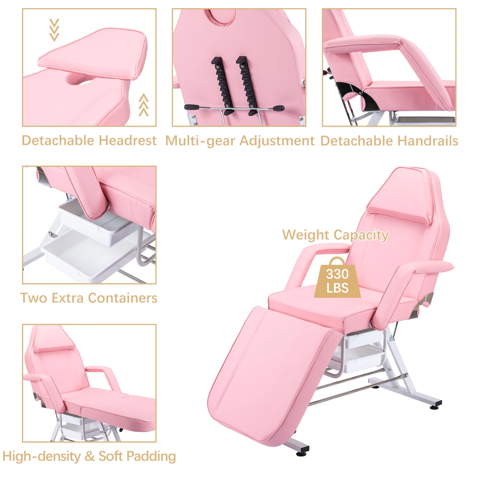 Chair Massage Table Adjustable salon furniture 3-Section Tattoo Bed Multi-Purpose Stool Esthetician Barber Facial Spa