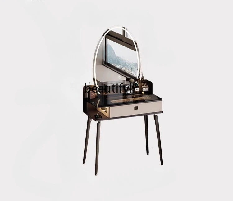 

Italian minimalist dresser small apartment bedroom makeup table with lock oversized beauty mirror bay window makeup table