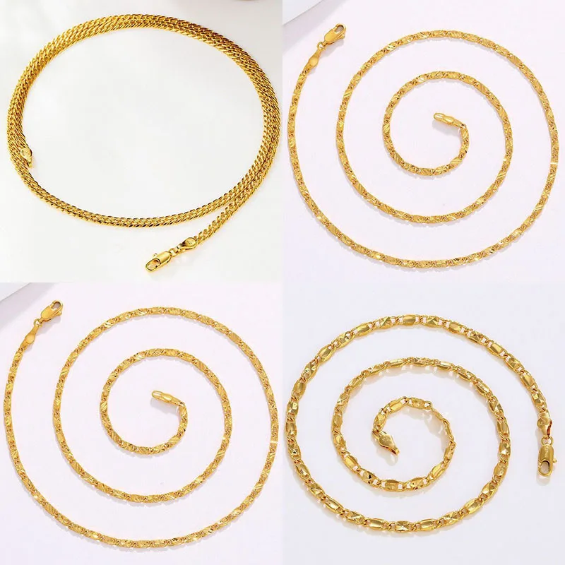 XP Jewelry --( 45 cm x 3 mm) 24 k Pure Gold Plated Squares Necklaces for Women Men Fashion Jewelry
