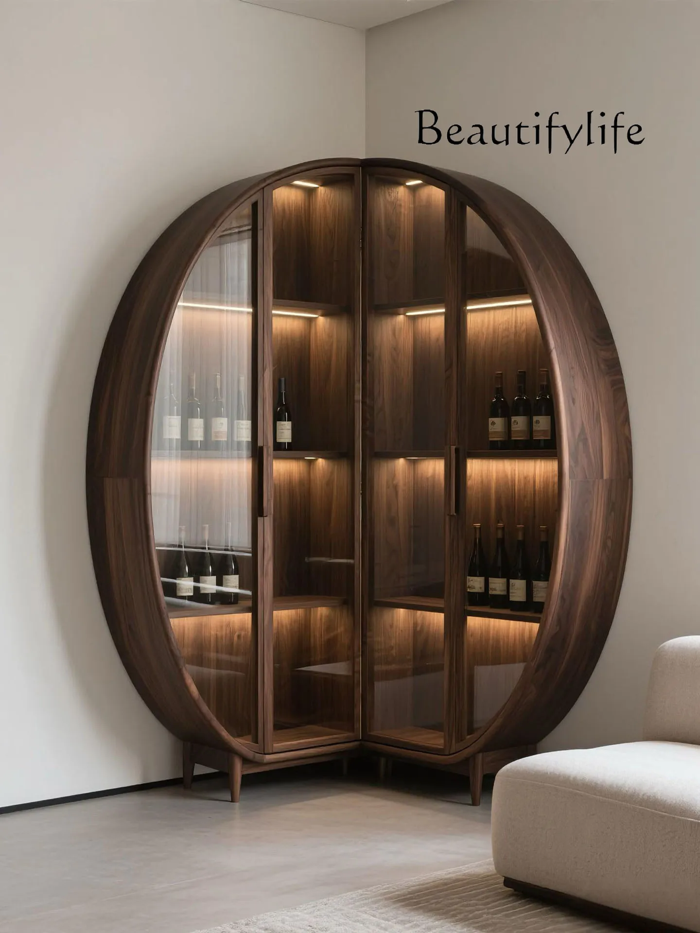 

New Chinese-style North American black walnut wine cabinet minimalist solid wood display cabinet living room corner decoration