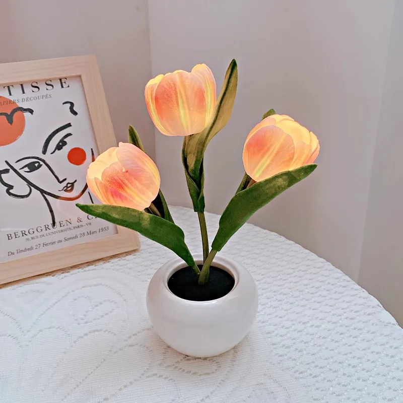 Tulip Nightlight Simulation Bouquet Insertion Electric Light Bedroom Girl Decorative Atmosphere Desk Lamp Gift