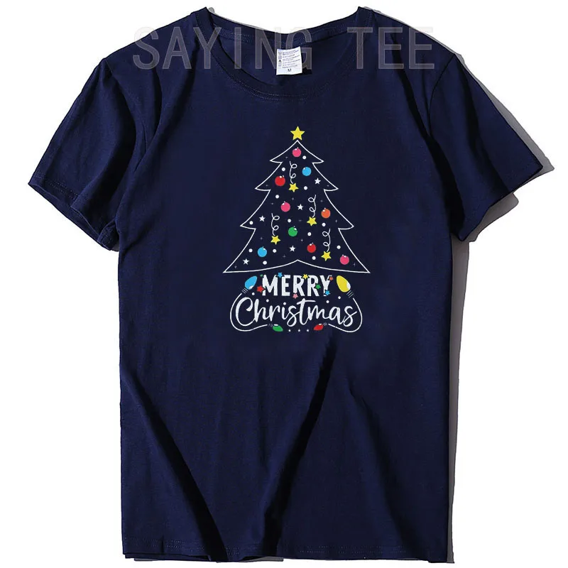 Merry Christmas Shirts Gifts Xmas Tree Lights Graphic Tee Women's Fashion Family Matching Christmas Pajamas Short Sleeve Tops