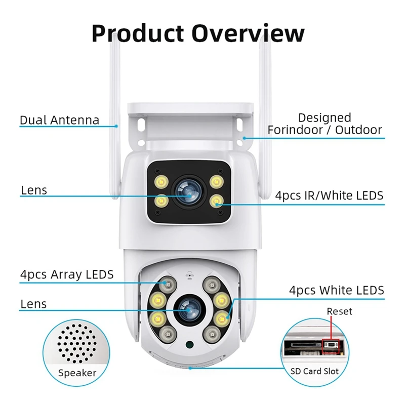 Camera Dual Lens Outdoor Night Vision Human Detection Auto Track CCTV Surveillance IP Camera Security Protection EU Plug