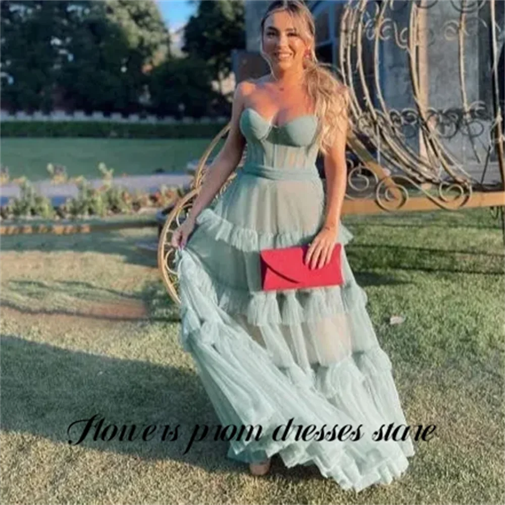 فستان سهرة بسيط باللون الأزرق الفاتح على شكل زهور على شكل قلب فساتين لحضور الحفلات الموسيقية Ruched تول للحفلات الرسمية رداء de bal للمرأة حسب الطلب #2