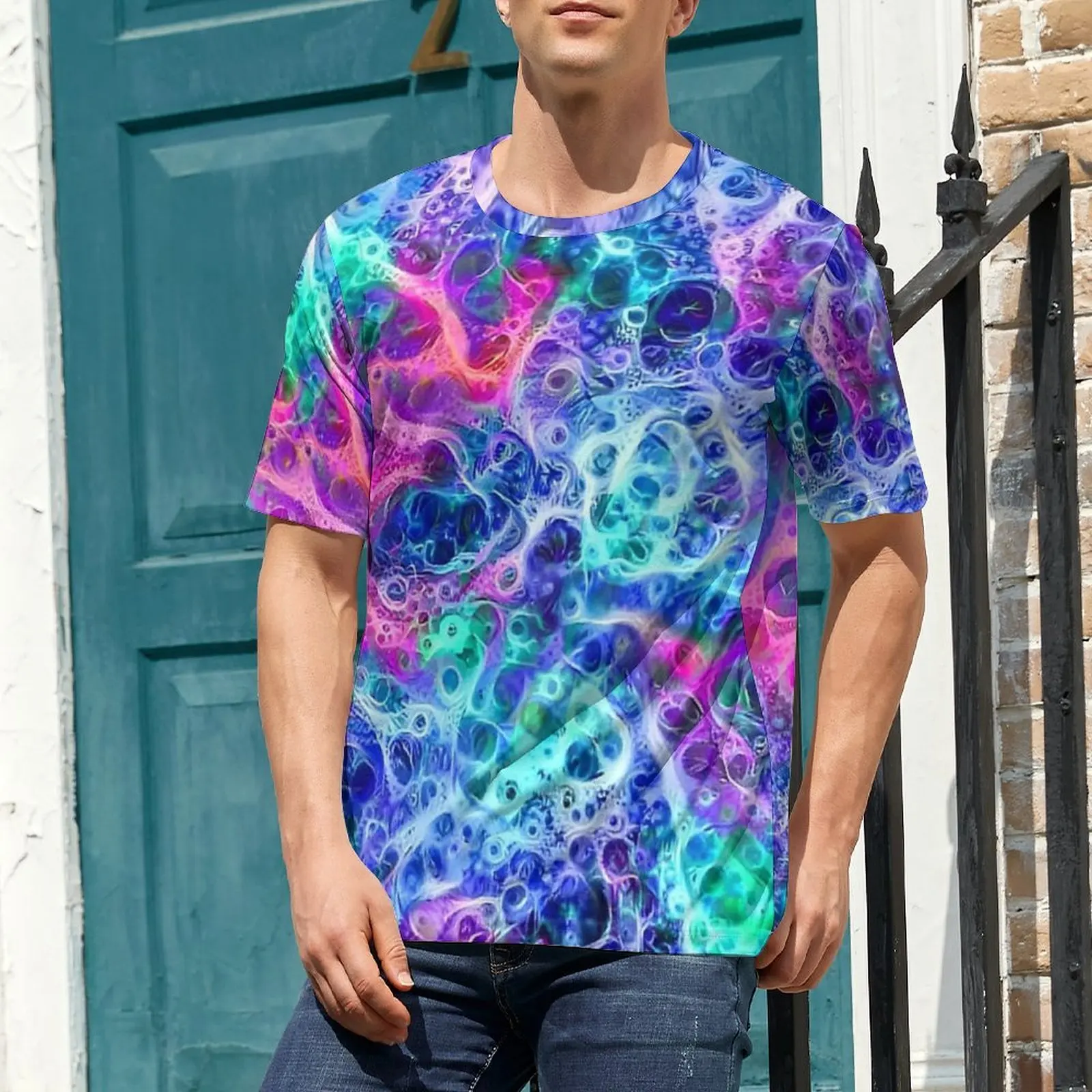 Summer T Shirt Rainbow Nebula Cell Fluid Art Print T-Shirts Casual Hip Hop Tee Shirt For Men Short Sleeve Pattern Plus Size Tops