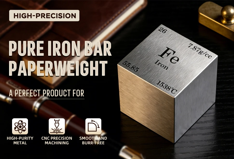 129g 99.9% High Purity Iron Cube, Engraved Fe Element Metal Block, 1×1 Inch Scientific Specimen, Desk Ornament & Unique Gift