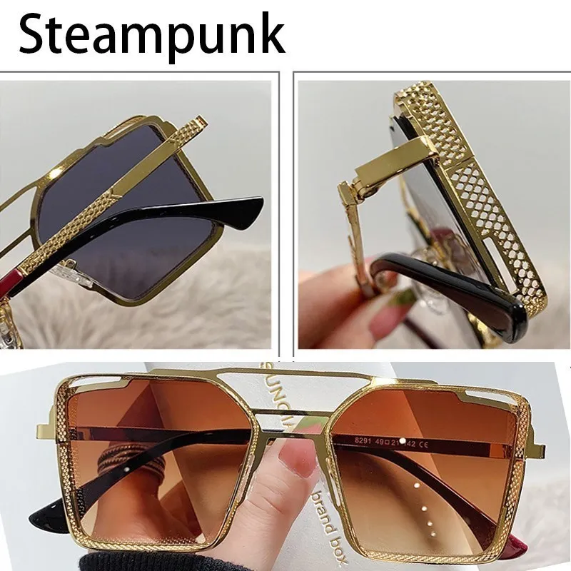 

New Vintage Metal Steampunk Sunglasses Men Women Fashion Brand Square Sun Glasses For Men Women Punk Shades Male Female UV400