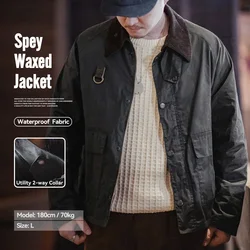Maden Vintage Spey Waxed Fishing Jacket Distressed Outdoor Corduroy Collar with Pockets Coat for Men's Autumn Classic Overcaot