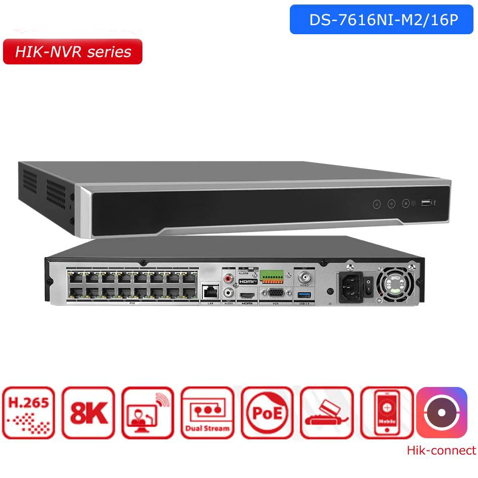 hikvision vigilancia video network recorder vigilancia camera ip 16ch poe 8k nvr substituir ds7616ni m2 16p interface sata sata 01