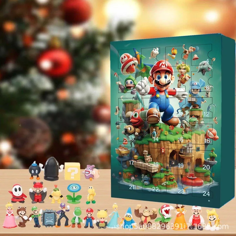 Super Mario Bros 24-dagen kerstvakantie adventskalender anime verrassingsdoos pop cartoon schattig 24-dagen countdown box kerstcadeau