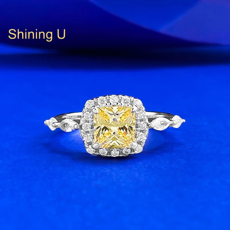 

Сияющее серебро U S925, 6*6 мм, желто-розовое кольцо с высокоуглеродистыми драгоценными камнями и бриллиантами для женщин, ювелирные изделия, лето