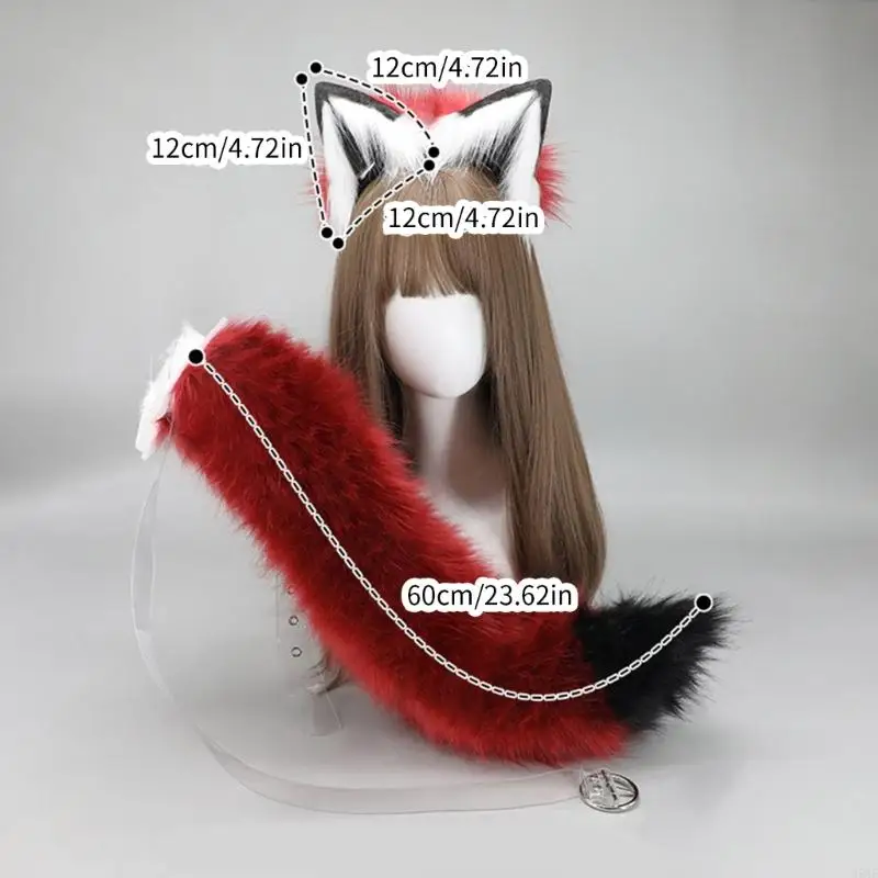 h58e 전기 늑대 귀 귀와 꼬리 모피 늑대 귀에 머리 밴드 테일 할로윈 코스프레 늑대 의상 액세서리 어린이 성인