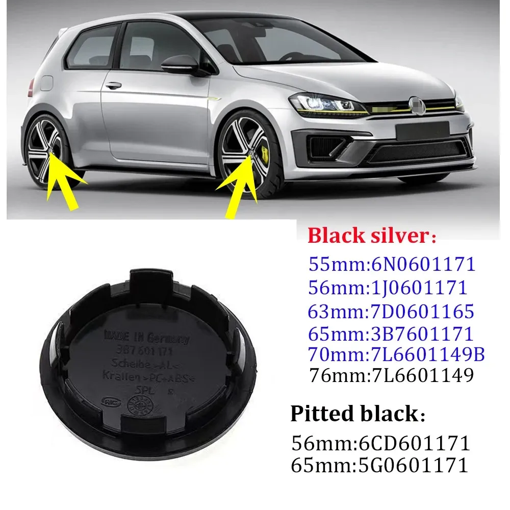 4Pcs Black Silver 56mm 60mm 65mm 68mm 70mm 76mm Car Wheel Center Hub Cap Rim Sticker 3D Emblem Styling For Volkswagen VW