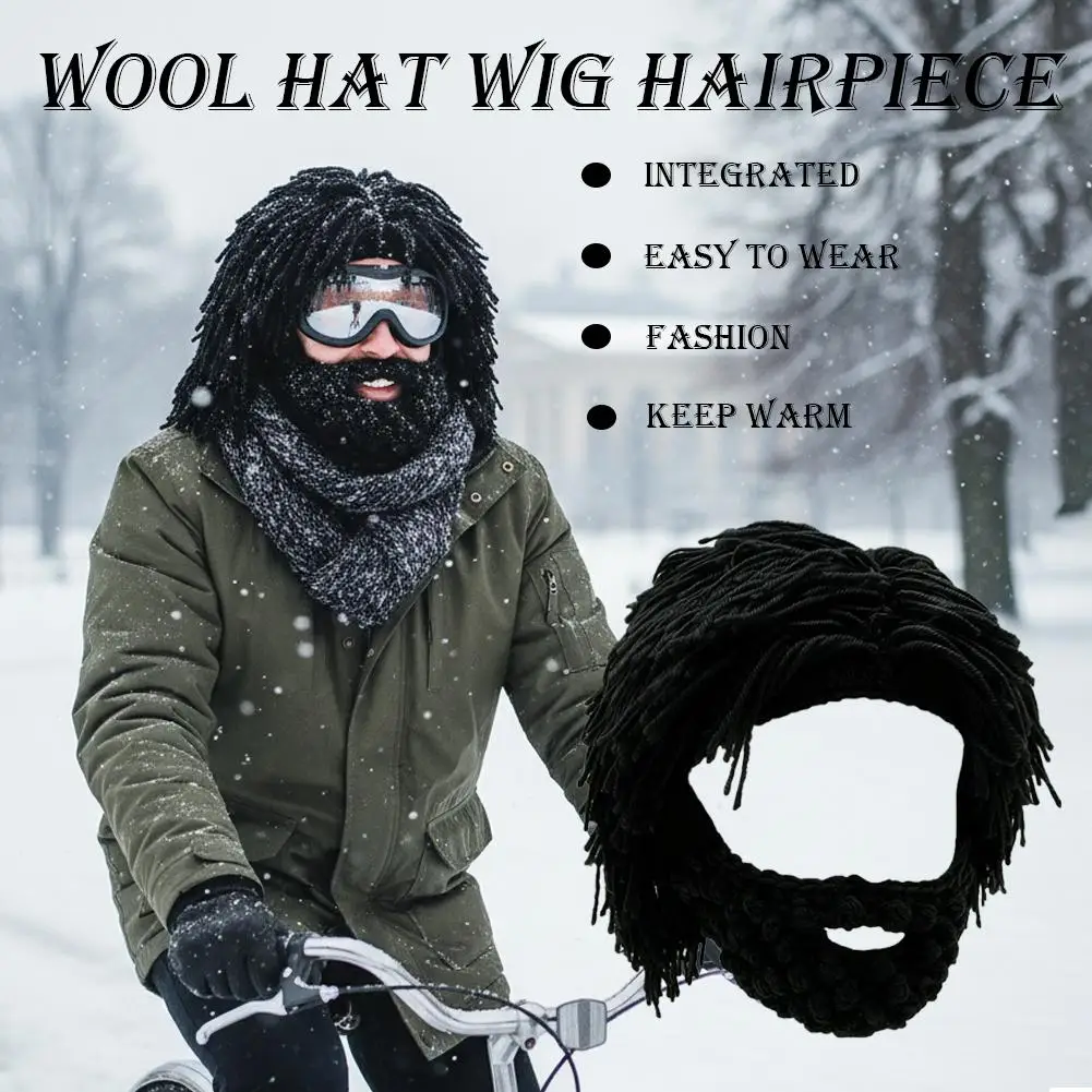 1 pcs Punk-style Knitted Cap Funny Wig Beard Knitted Hats Hobo Mad Scientist Hip Hop Handmade Knit Warm Winter Cap Beanies Hat image 2