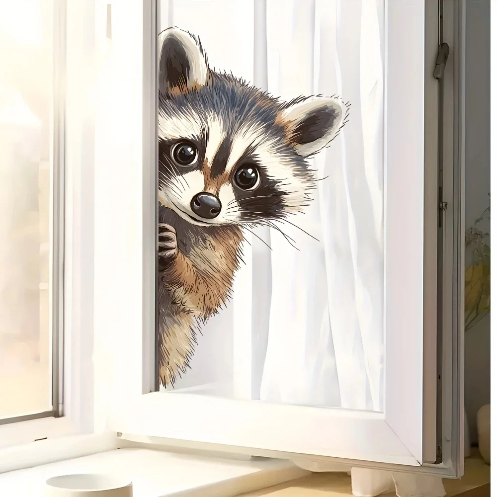 MT1083# Cute Raccoon Stickers,Wall Toilet Decal Removable, Vinyl Car Sticker for Bathroom Decor, Outdoor Indoor Use