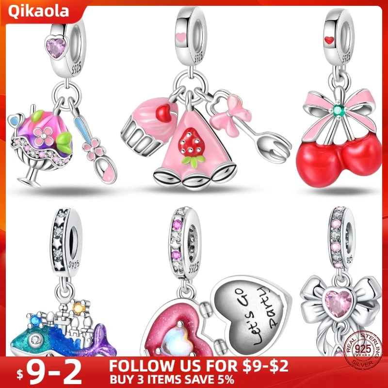

925 Sterling Silver Afternoon Tea Collection Cherry Pendant Fit pand 3mm Bracelet DIY Beads For Women Birthday Fine Jewelry Gift