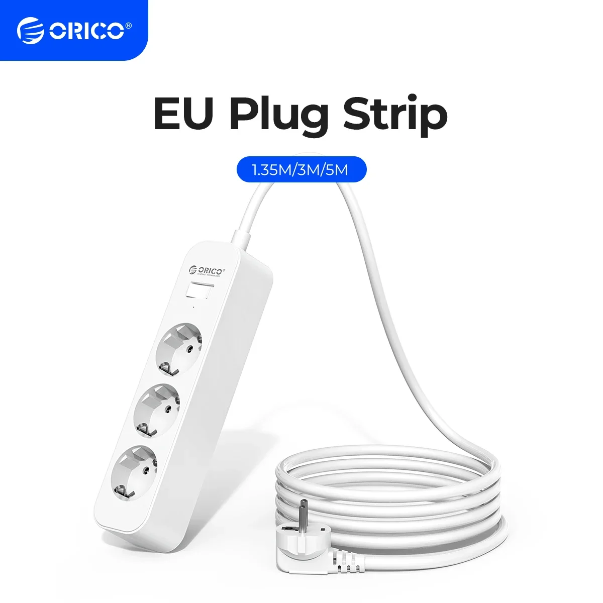 ORICO EU Plug Surge Protector 5 AC Outlet Power Strip with 2 USB Charging Ports Extension Cord Wall Mount Desk for Home Office
