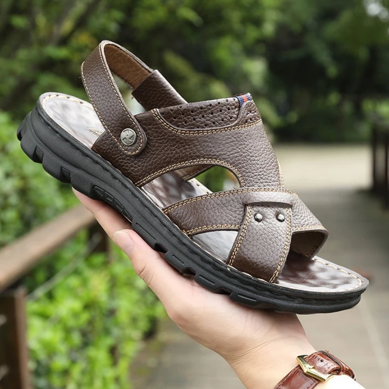 

Summer Men Leather Sandals Genuine Leather Non-slip Men Shoes Slippers Outdoor Thick-soled Beach Shoes Comfor Soft Men Sandalias